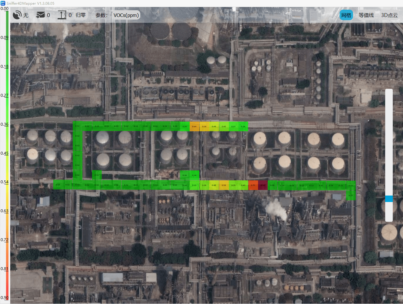 實(shí)時(shí)生成的VOCs二維網(wǎng)格濃度分布圖