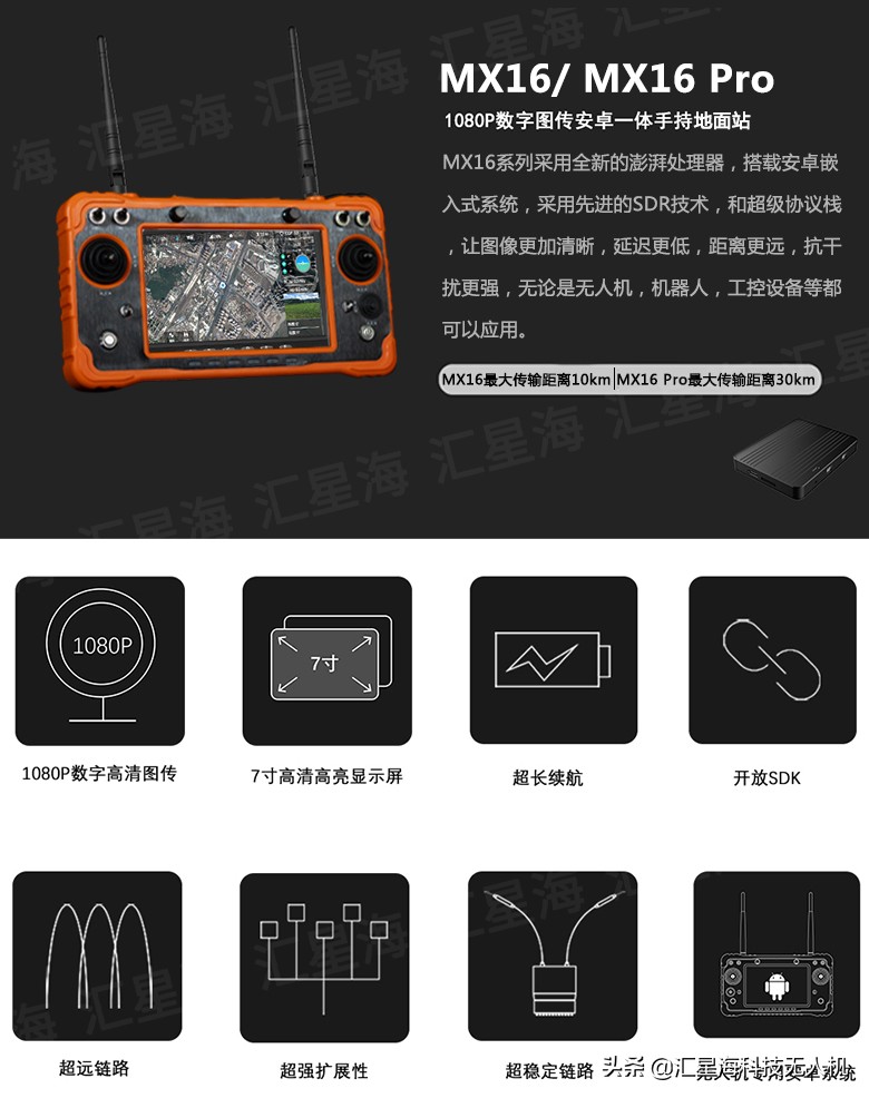 MX16系列1080P數(shù)字圖傳安卓一體手持地面站可傳30km